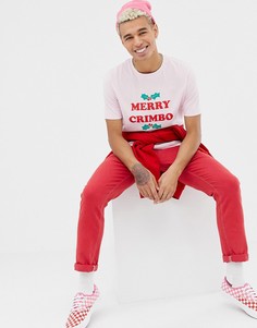 Свободная рождественская футболка с принтом ASOS DESIGN - Розовый