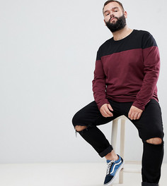 Бордовый свободный лонгслив с контрастной кокеткой ASOS DESIGN Plus - Красный