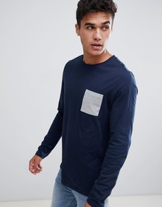 Темно-синий лонгслив с контрастным карманом ASOS DESIGN - Темно-синий