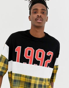 Oversize-футболка с рукавами до локтя, вставками и принтом 1992 ASOS DESIGN - Черный
