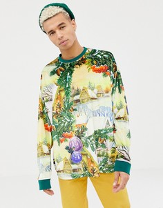 Новогодний oversize-лонгслив с фестивальным принтом ASOS DESIGN - Мульти