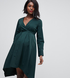 Платье с V-образным вырезом из ткани с добавлением хлопка Mamalicious - Зеленый Mama.Licious