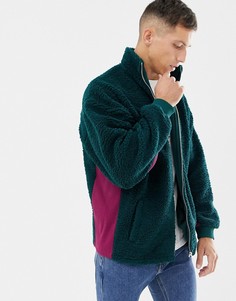 Зеленая спортивная oversize-куртка из искусственного меха со вставками в рубчик ASOS DESIGN - Зеленый