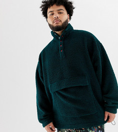 Зеленый oversize-свитшот из искусственного меха с воротником на кнопках ASOS DESIGN plus - Зеленый