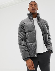 Серая бархатная дутая куртка River Island - Серый