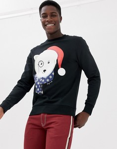 Свитшот в новогоднем стиле с принтом белого медведя Jack & Jones Originals - Черный