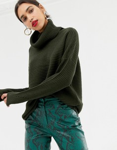 Джемпер в рубчик с отворачивающимся воротником Vero Moda - Зеленый