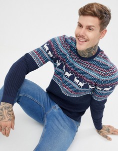 Темно-синий джемпер в рубчик в новогоднем стиле с узором Фэйр-Айл ASOS DESIGN - Темно-синий