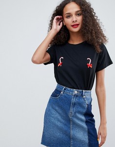 Новогодняя футболка с принтом леденца ASOS DESIGN - Черный