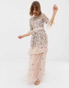 Розовое тюлевое платье с вышивкой Needle & Thread - Розовый