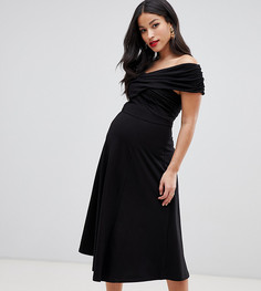 Приталенное платье миди с широким вырезом ASOS DESIGN Maternity - Черный