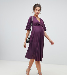 Плиссированное платье миди в стиле кимоно ASOS DESIGN Maternity - Фиолетовый