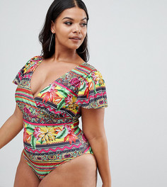 Слитный купальник с цветочным и ацтекским принтом ASOS DESIGN - Мульти