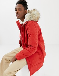 Красная парка на подкладке из искусственного меха Pull&Bear - Зеленый
