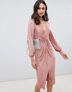 Розовое платье миди с узелком Miss Selfridge - Розовый