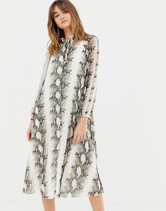 Платье-трапеция миди со змеиным принтом и завязкой ASOS DESIGN - Мульти