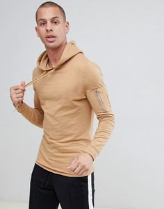 Длинный обтягивающий худи с карманом MA1 и закругленным краем ASOS DESIGN - Бежевый