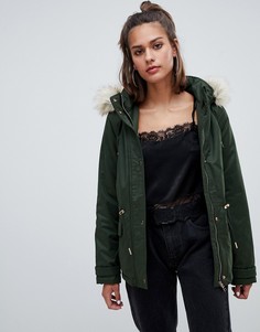 Зеленая парка с искусственным мехом на капюшоне Pull&bear premium - Зеленый