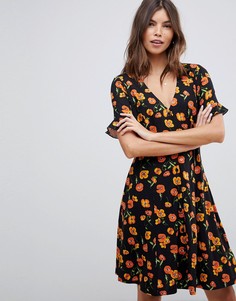 Чайное платье на пуговицах с оборками и цветочным принтом ASOS DESIGN - Мульти