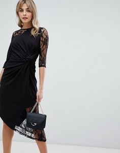 Платье миди с кружевной отделкой ASOS DESIGN - Черный