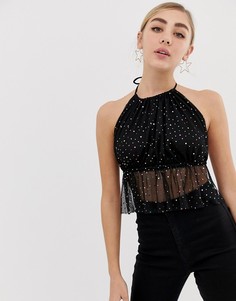 Черный кроп-топ с блестками Miss Selfridge - Мульти
