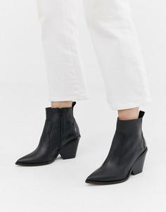 Черные кожаные ботильоны в стиле вестерн River Island - Черный