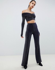Темно-синий блестящий кроп-топ с открытыми плечами Missguided - Темно-синий