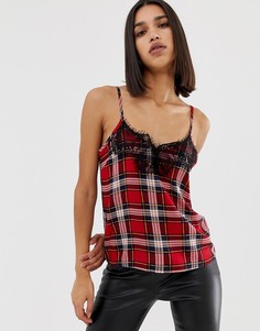 Красный топ в клетку с кружевной отделкой Missguided - Мульти
