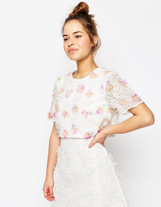 Платье мини с укороченным лифом и 3D вышивкой ASOS PETITE SALON - Белый