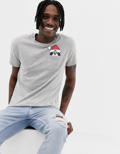 Новогодняя футболка с карманом и пингвином Brave Soul - Серый