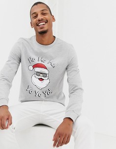 Свитшот с круглым вырезом Threadbare Yo Yo Yo Santa - Серый