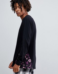 Свободный лонгслив с цветочным принтом ASOS DESIGN - Черный