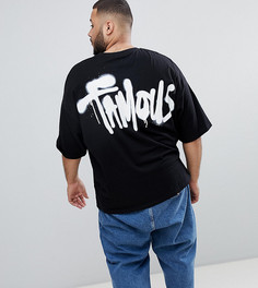 Oversize-футболка с укороченными рукавами и принтом на спине ASOS DESIGN Plus - Черный