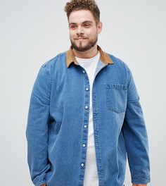 Джинсовая рубашка навыпуск с вельветовым воротником и манжетами ASOS DESIGN Plus - Синий