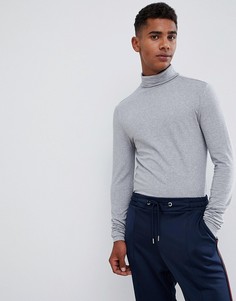 Темно-серый обтягивающий лонгслив с отворачивающимся воротником ASOS DESIGN - Серый