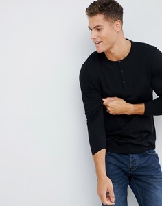 Черный лонгслив с короткой планкой на пуговицах ASOS DESIGN - Черный