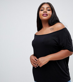 Черный топ с открытыми плечами и короткими рукавами ASOS DESIGN Curve - Черный