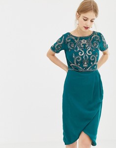 Короткое приталенное платье с декорированным верхом Frock & Frill - Зеленый