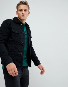 Черная выбеленная джинсовая куртка с подкладкой из искусственного меха Hollister - Черный