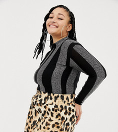 Боди в блестящую полоску с высоким воротом ASOS DESIGN x LaQuan Smith Curve - Мульти