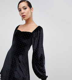 Бархатное платье с заклепками и вырезом сердечком ASOS DESIGN Tall - Черный