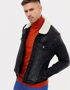 Темно-синяя джинсовая куртка обтягивающего кроя River Island - Синий