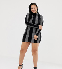 Облегающее платье в блестящую полоску ASOS DESIGN x LaQuan Smith Curve - Мульти