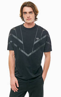 Хлопковая черная футболка с принтом и вышивкой Fred Perry