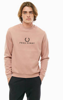 Свитшот кораллового цвета с вышивкой и круглым вырезом Fred Perry