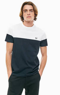 Хлопковая футболка синего цвета с вышивкой Fred Perry