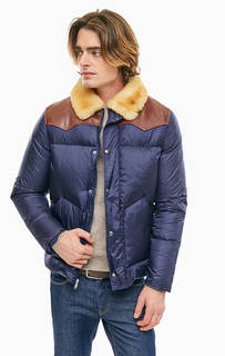 Синий короткий пуховик с меховой отделкой Penfield