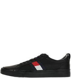 Черные кожаные кеды на шнуровке Tommy Hilfiger