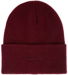 Бордовая шапка мелкой вязки с декоративной вышивкой Herschel