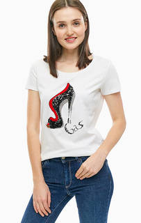 Белая хлопковая футболка с отделкой пайетками Gas